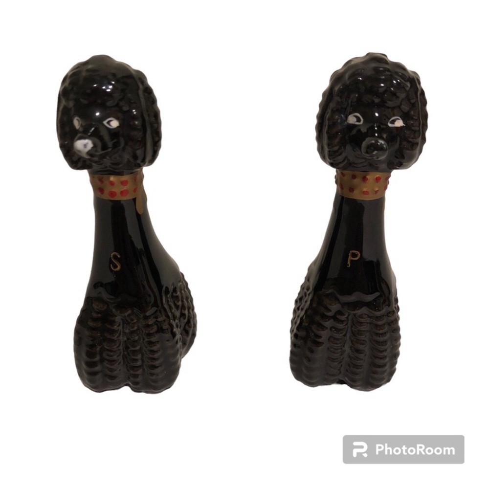 Vintage Unique Black Poodle Dog Salt and Pepper Shakers Grannycore  Collectible
